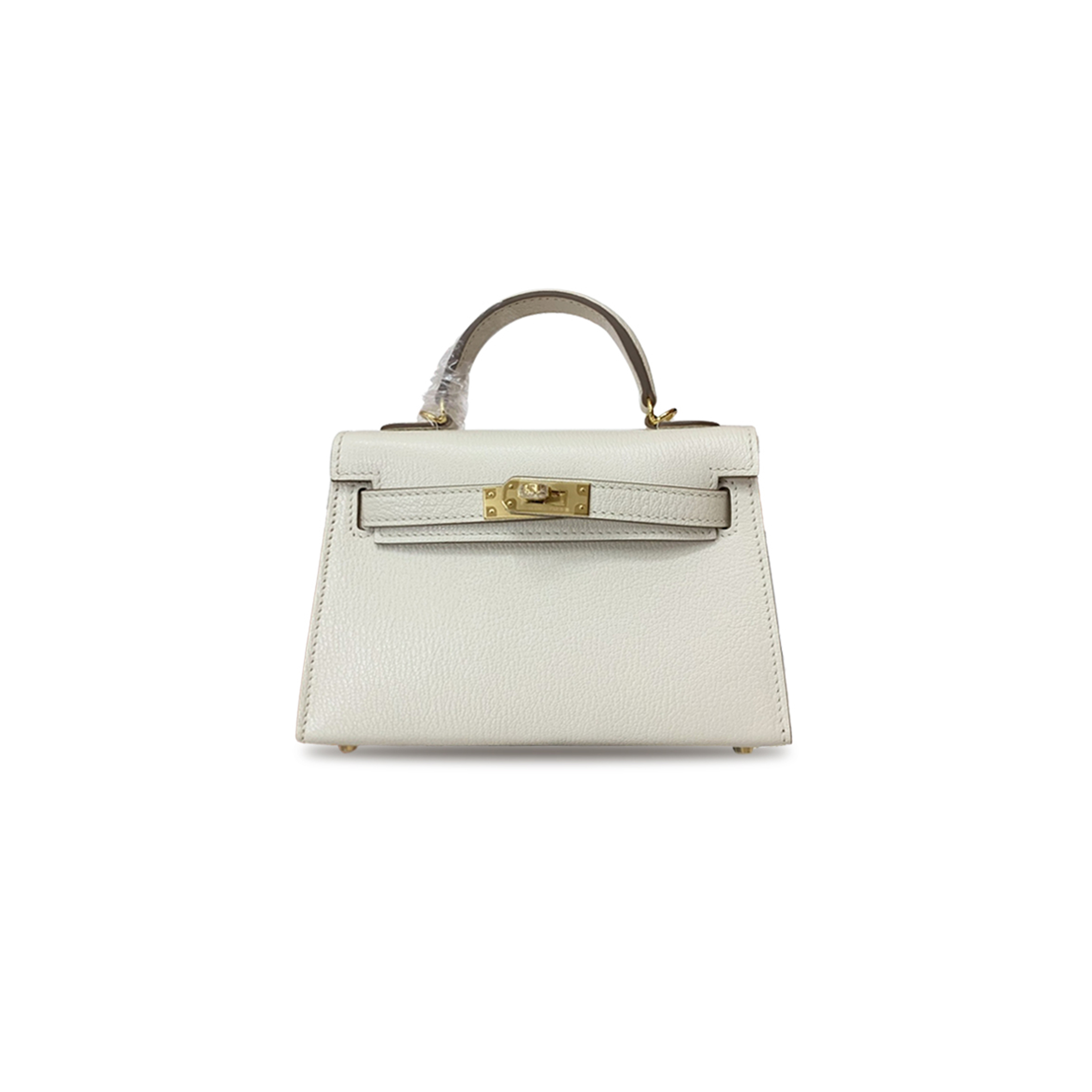HERMÈS MINI KELLY II CHEVRE MUSHROOM WHITE GOLD BUCKLE (19*12*5.5cm)